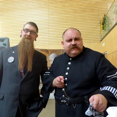 UK Natural Moustache Champion Chris Wall with Wessex Beardsmen President, Andy Teague