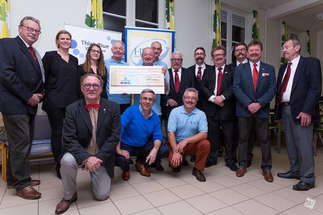 Allan Robinson and Ryan Pike at the West Vlaamse Snorrenclub presentation of @euro;300 to the Flanders 'Think Blue' campaign